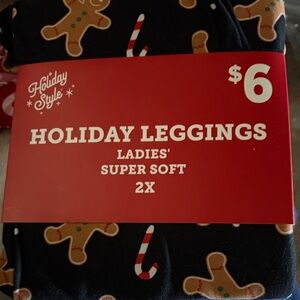 Holiday Style Black Leggings with Gingerbread and Candy Cane Print